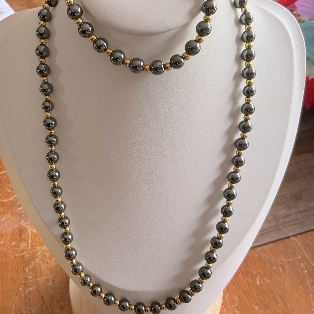Black Hematite and Gold Tone Beaded Set